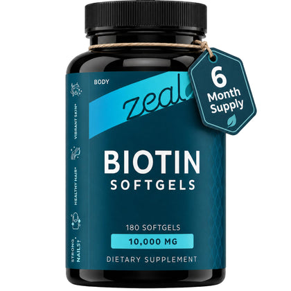 Gélules de Biotine 10000 mcg Zeal Naturals, vue de face