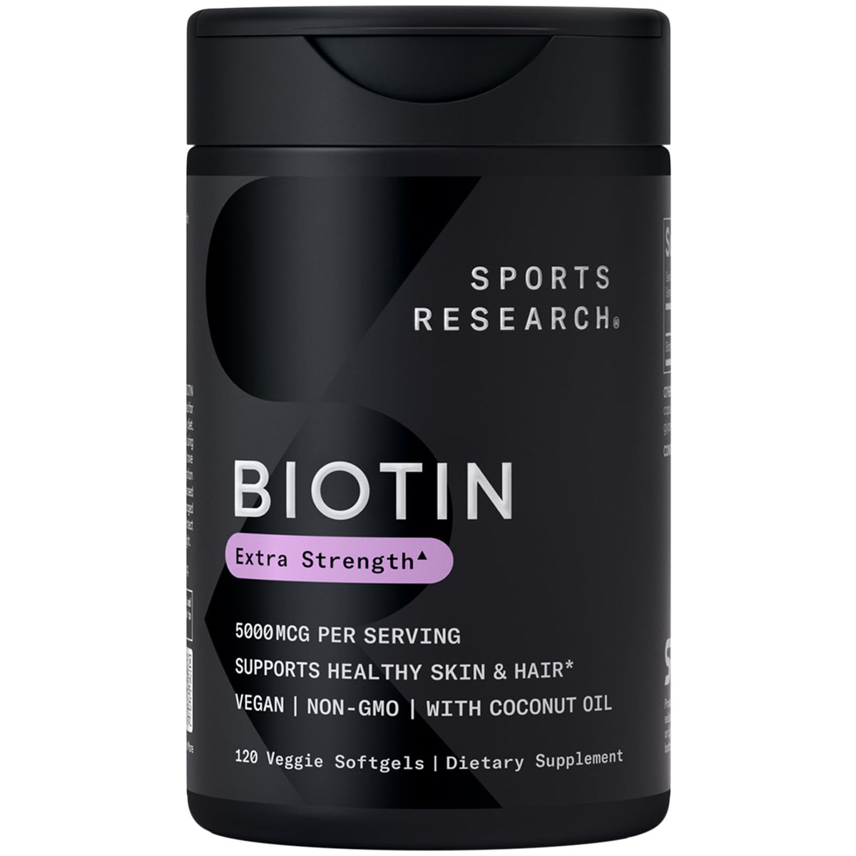 Gélules de biotine 5 000 mcg Sports Research avec huile de coco, vue avant