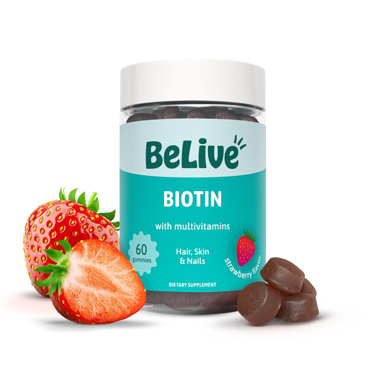 Gélules de biotine BeLive 10000 mcg, vue de face