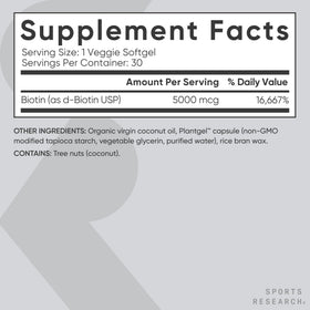 Gélules de biotine Sports Research dans un flacon
