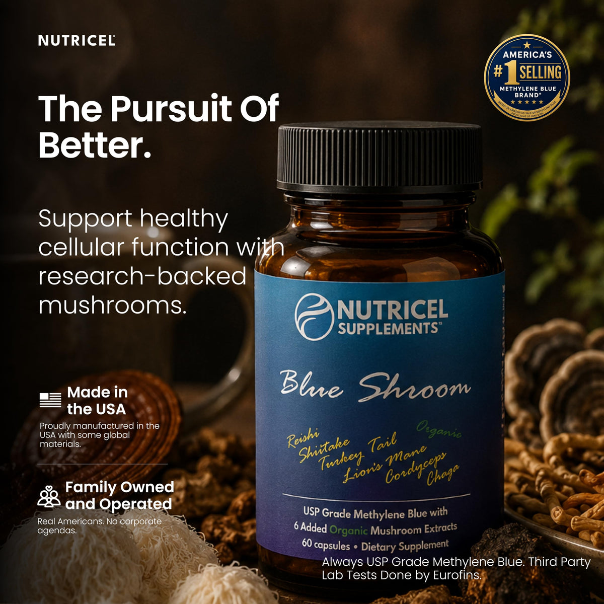Gélules de bleu de méthylène Nutricel Supplements sur fond blanc