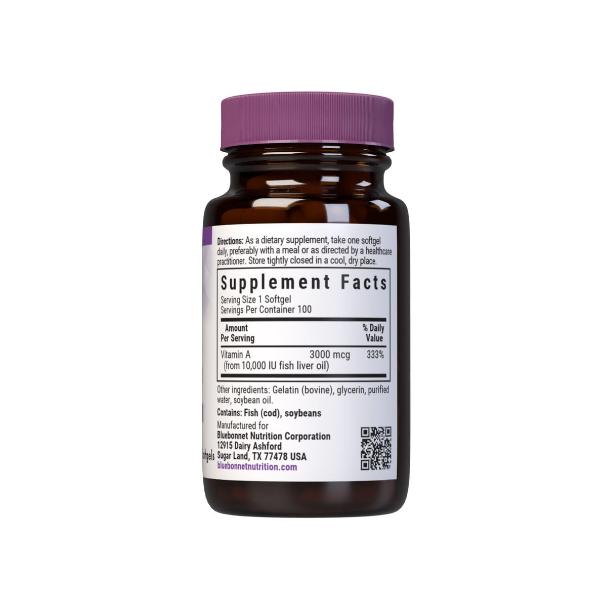 Gélules de BlueBonnet Vitamine A sur une surface blanche