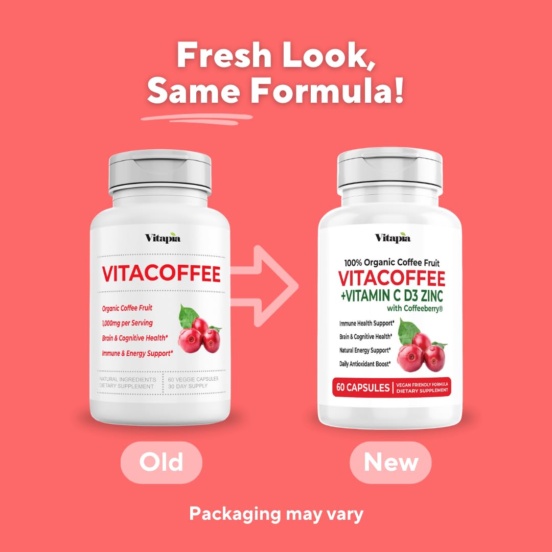 Gélules de café Vitacoffee sur une table en bois