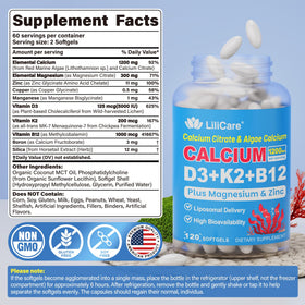 Gélules de Calcium 1200 mg avec Vitamine D3 K2 de LILICARE