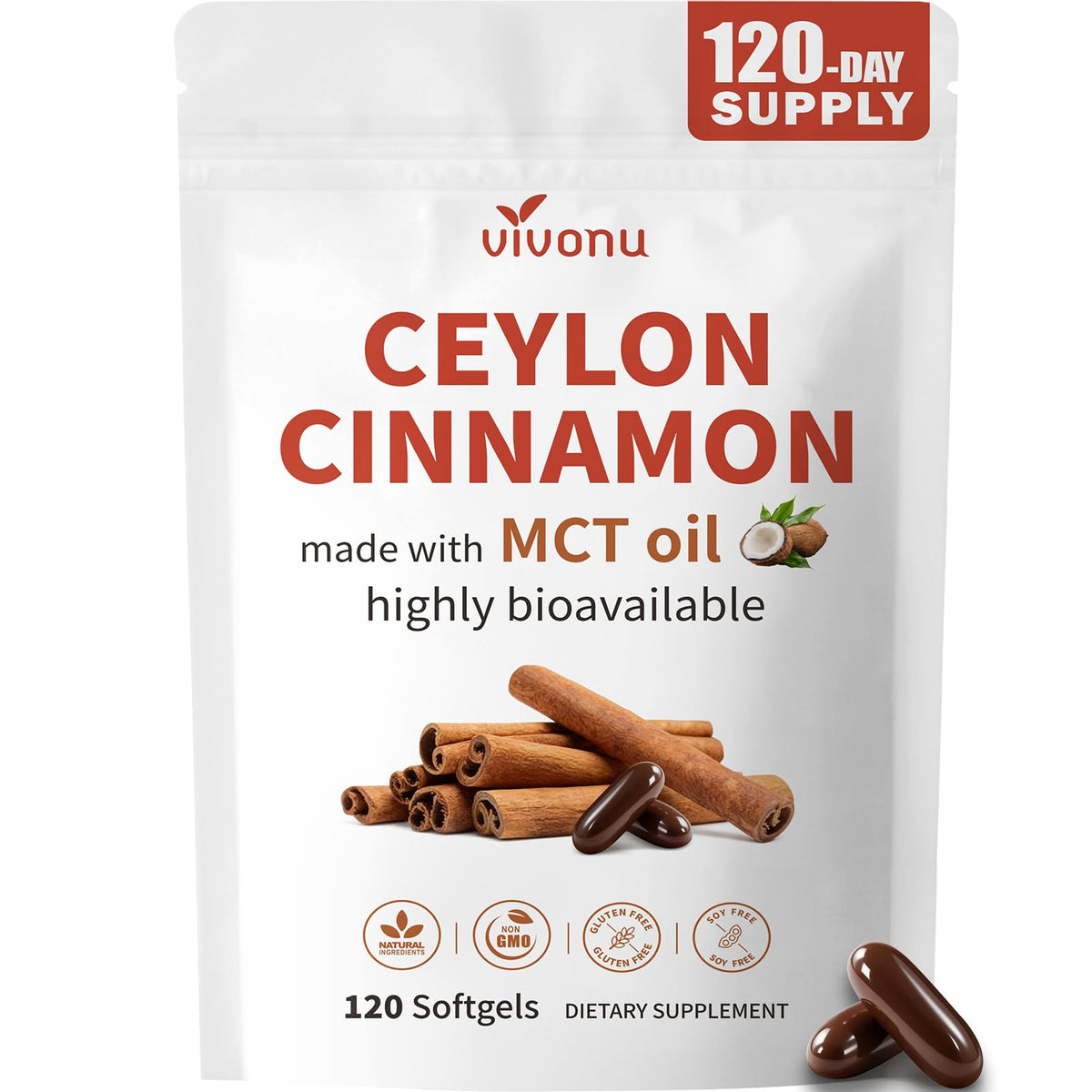 Gélules de cannelle Ceylan bio VivoNu en sachet de 120 gélules