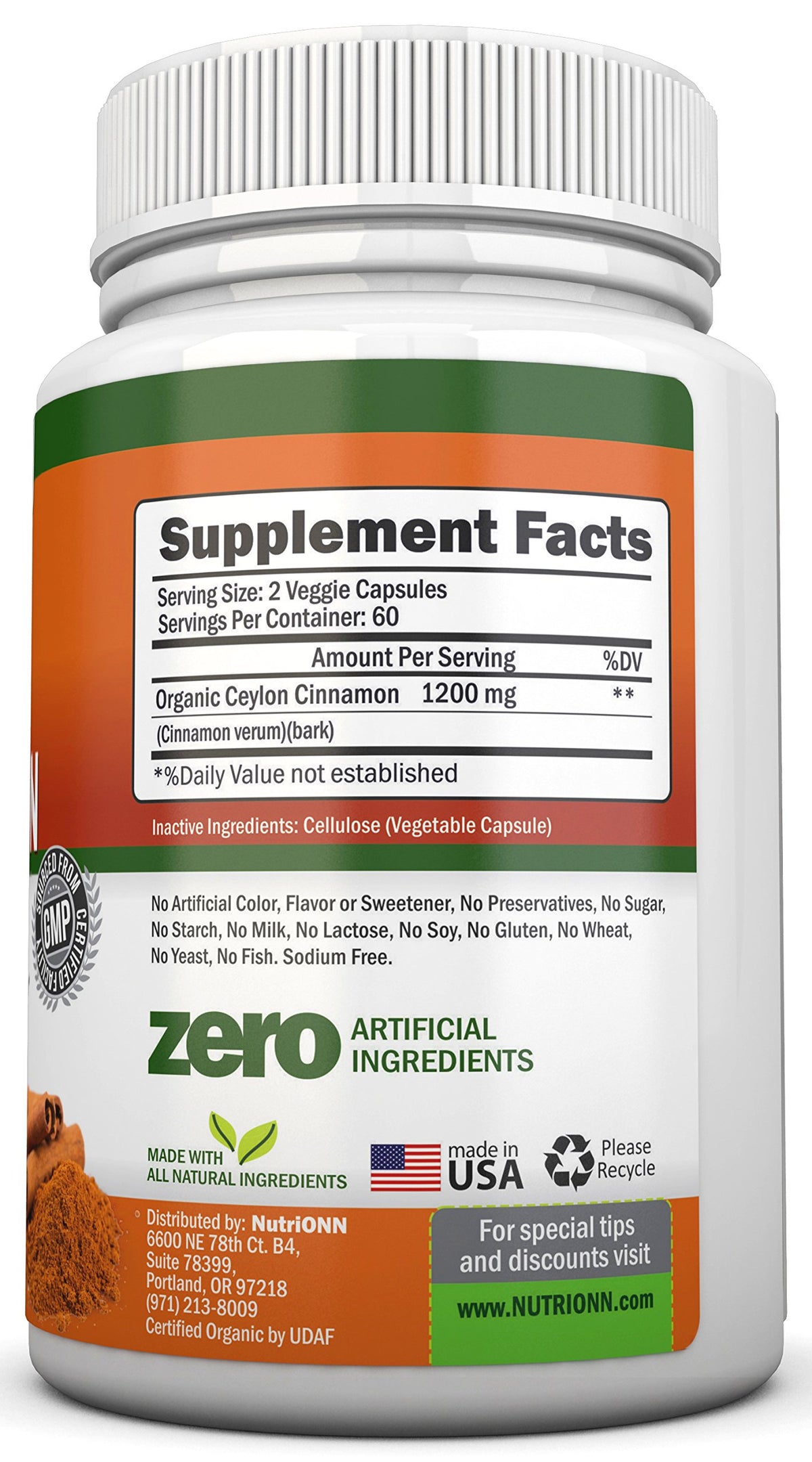 Gélules de cannelle de Ceylan bio NutriONN en pot