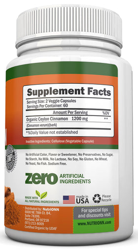 Gélules de cannelle de Ceylan bio NutriONN en pot