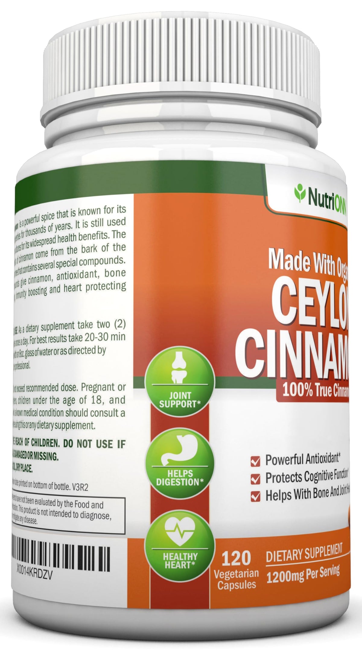 Gélules de cannelle de Ceylan bio NutriONN sur une table