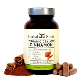 Gélules de cannelle de Ceylan Herbal Roots 60 vegan, vue de face