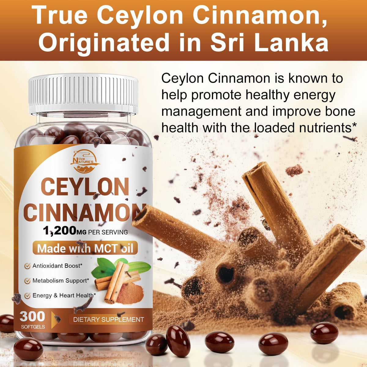 Gélules de cannelle de Ceylan Nature's live avec huile MCT