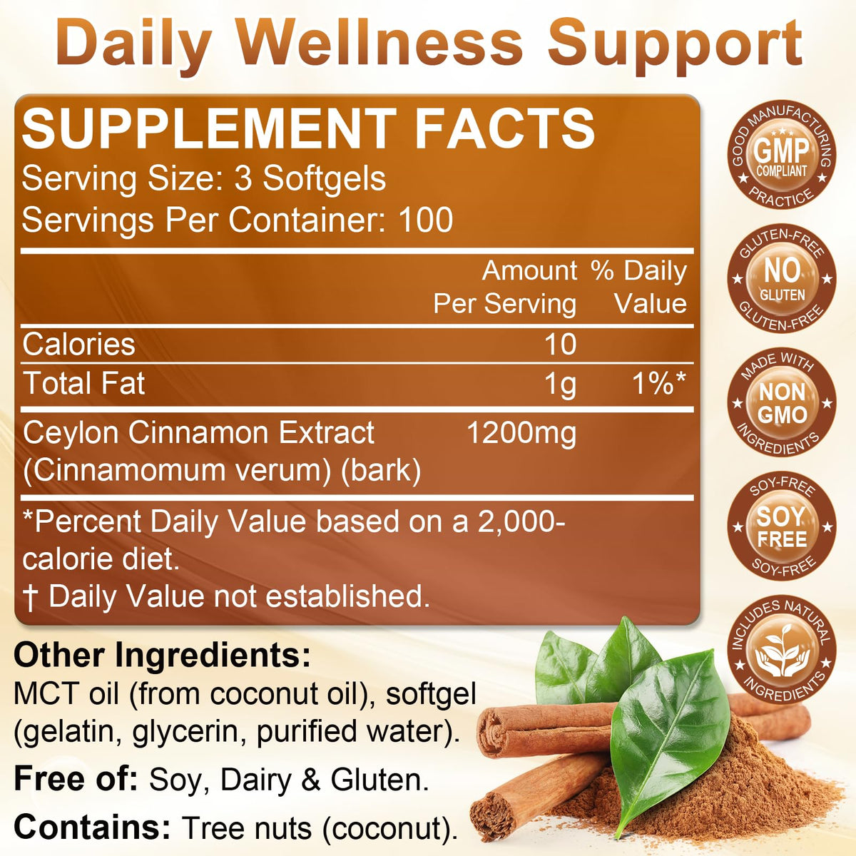Gélules de cannelle de Ceylan Nature's live sur une table