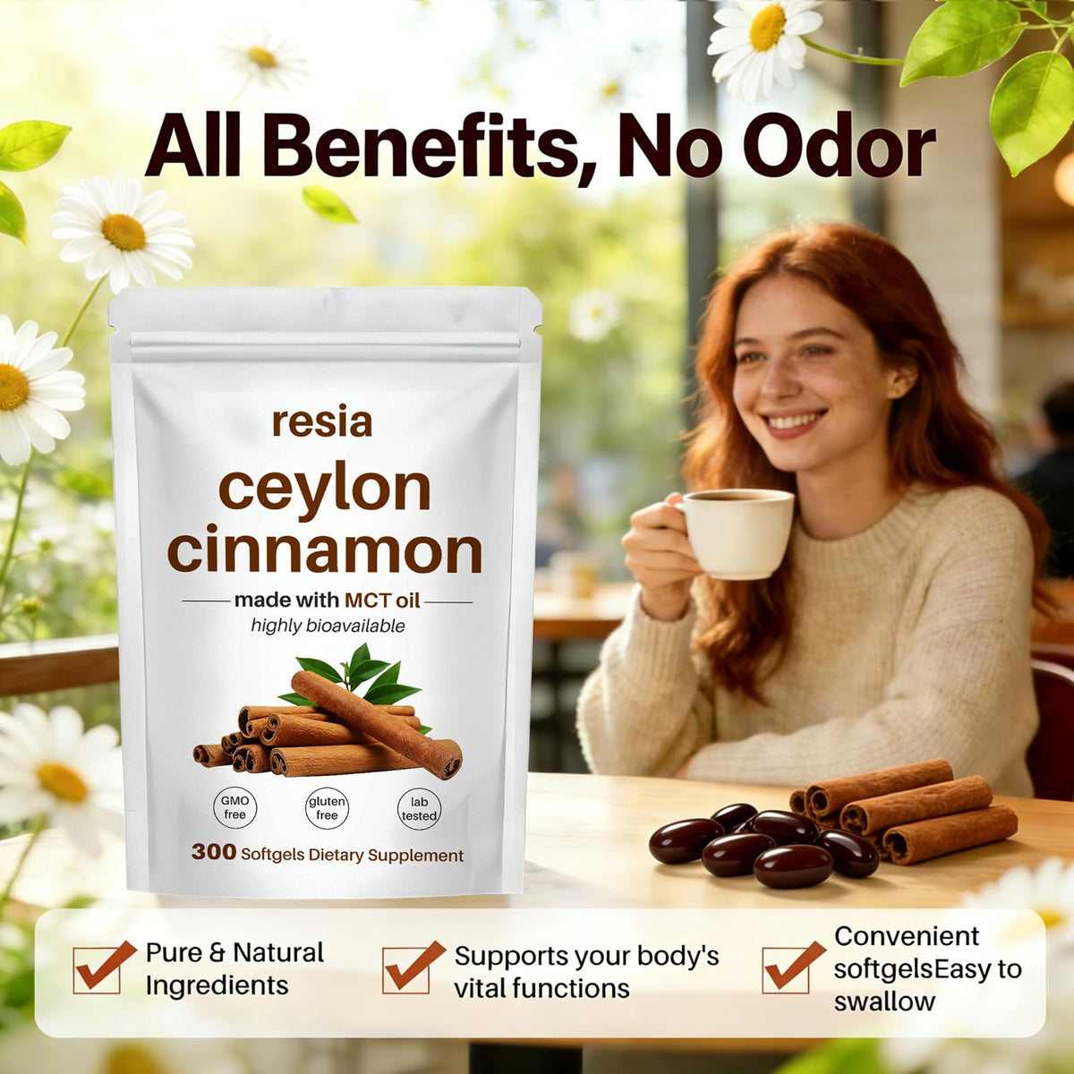 Gélules de Cannelle de Ceylan RESIA, étiquette avec informations nutritionnelles