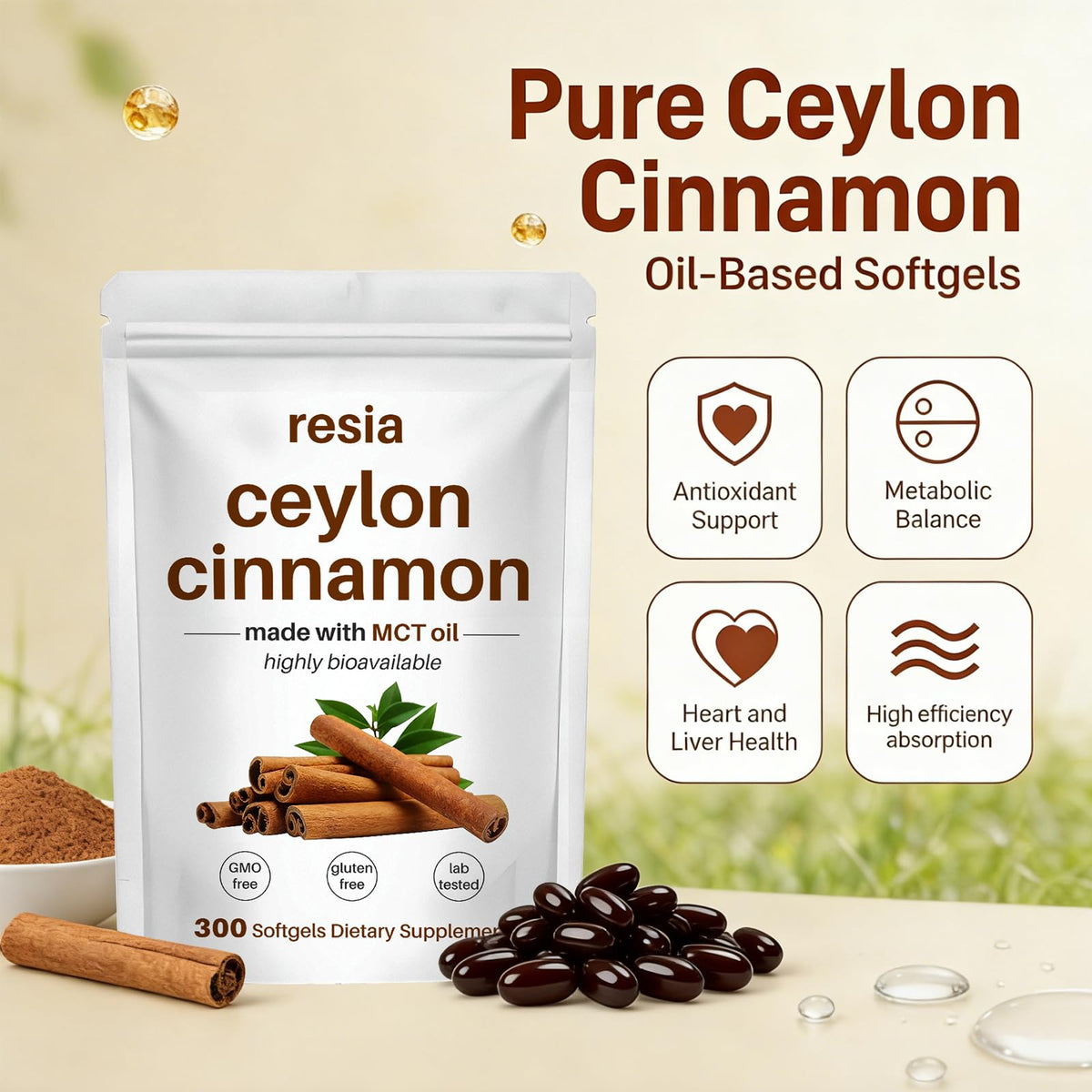 Gélules de Cannelle de Ceylan RESIA, gros plan d'une gélule