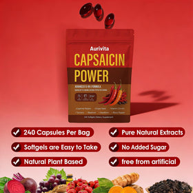 Gélules de Capsaïcine Aurivita avec étiquette et dosage