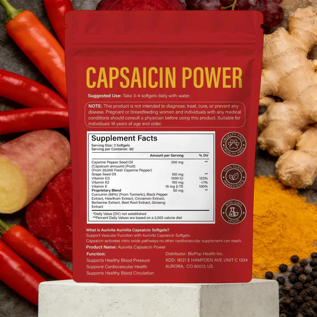 Gélules de Capsaïcine Aurivita avec ingrédients naturels