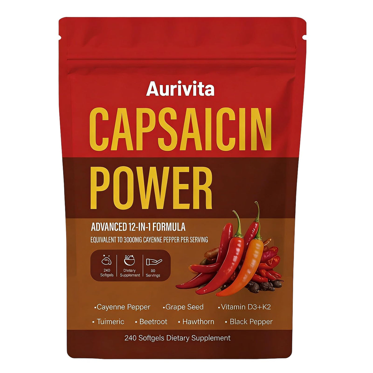 Gélules de Capsaïcine Aurivita en flacon de 240 unités
