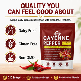 Gélules de cayenne Suiyilary en gros plan sur une table