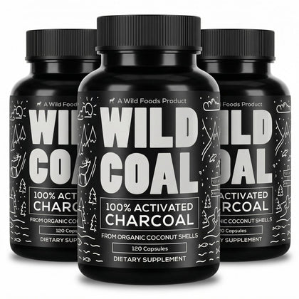 Gélules de charbon actif Wild Foods, flacon de 120 capsules