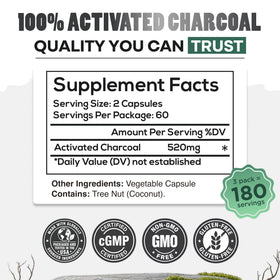 Gélules de charbon actif Wild Foods, flacon sur une table