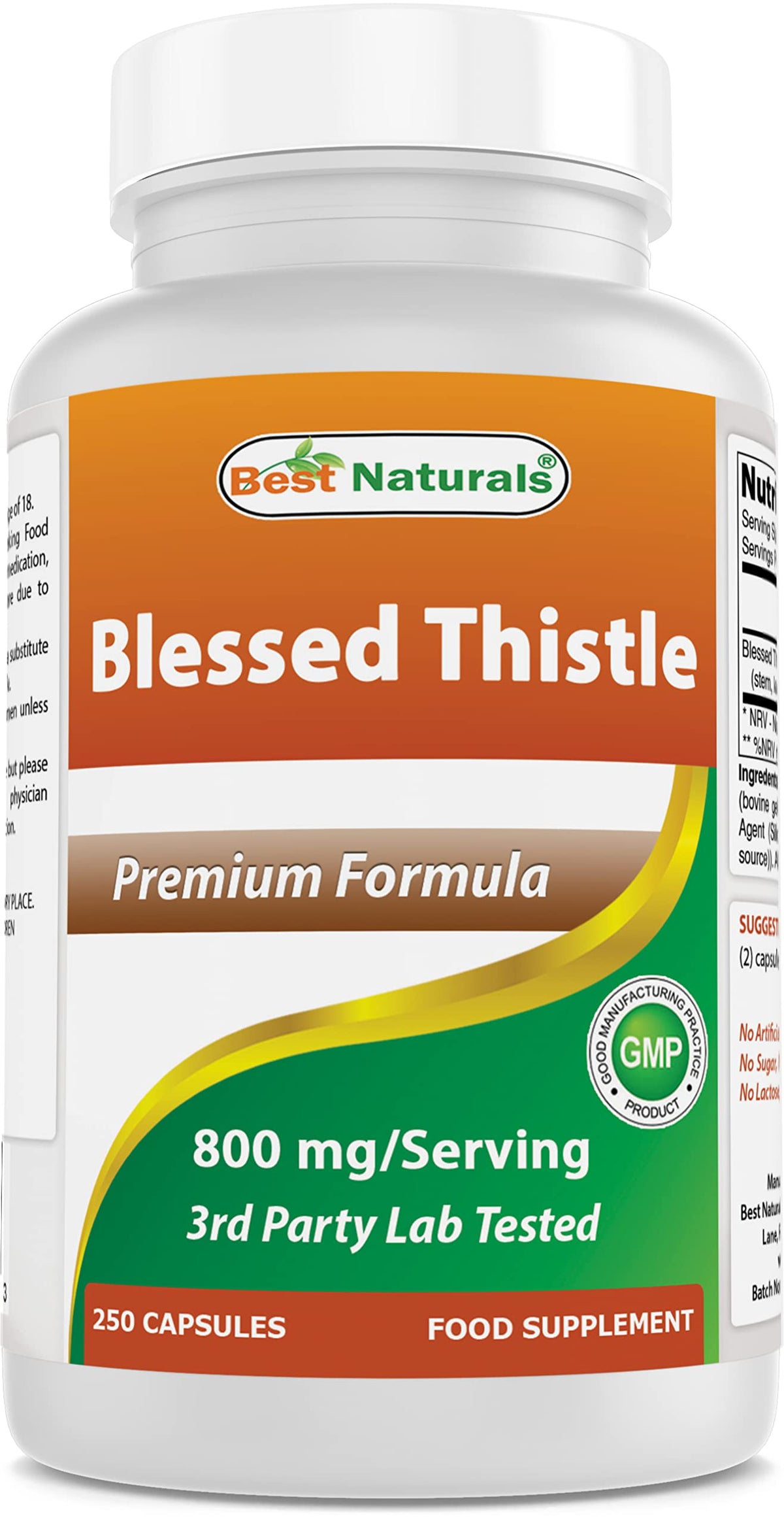 Gélules de chardon béni Best Naturals 800 mg, vue de face