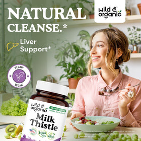Gélules de chardon-marie Wild & Organic sur fond blanc