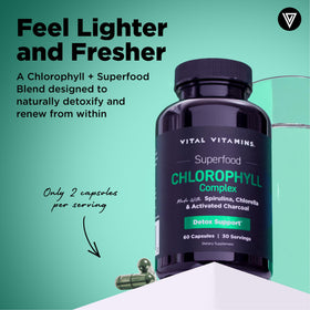 Gélules de chlorophylle Vital Vitamins sur une table