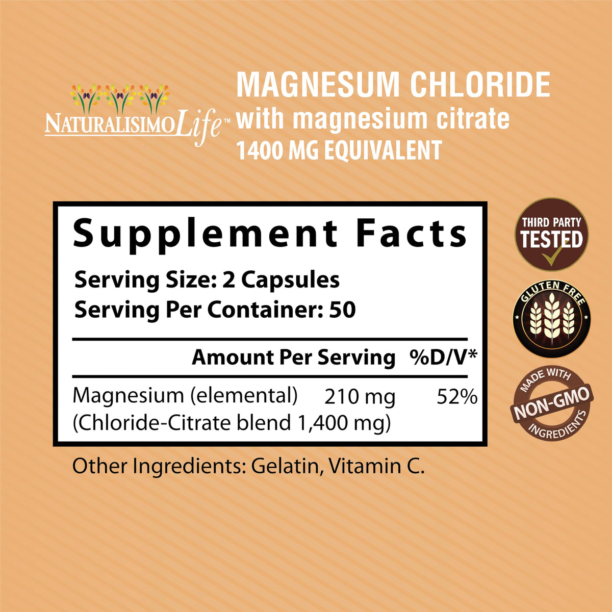 Gélules de chlorure de magnésium NaturalisimoLife sur une surface blanche