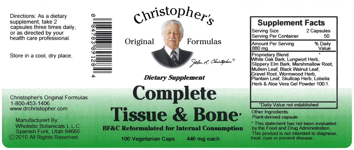Gélules de Christopher's Tissus et Os avec des herbes à côté