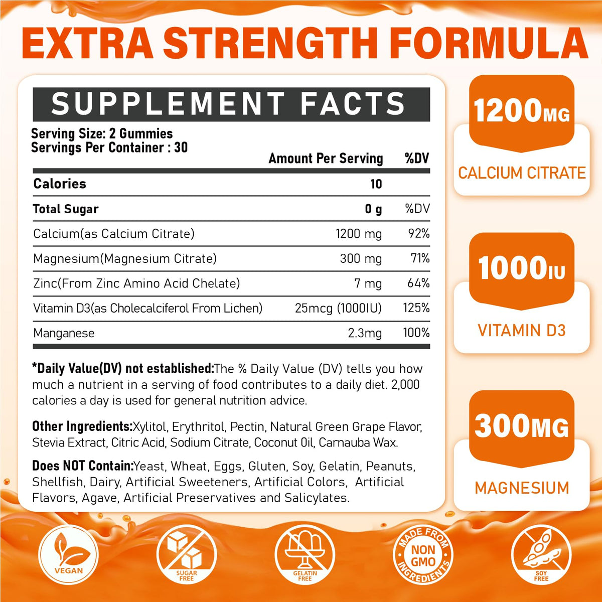 Gélules de citrate de calcium Edmmyliy avec étiquette et informations nutritionnelles
