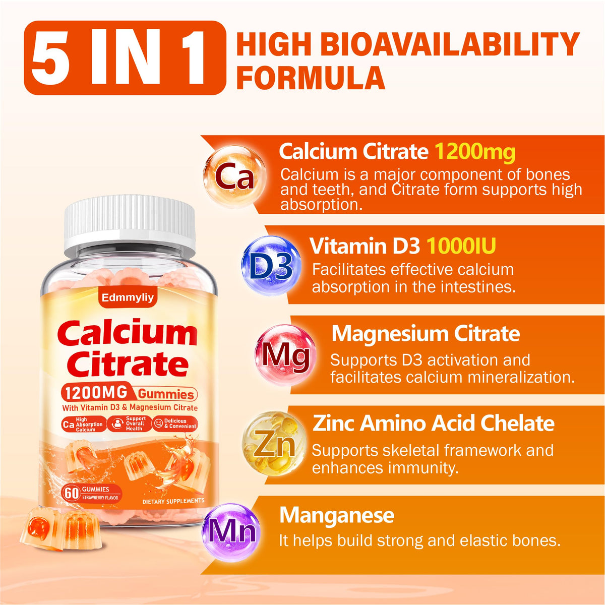 Gélules de citrate de calcium Edmmyliy ouvertes, montrant la texture de la gomme