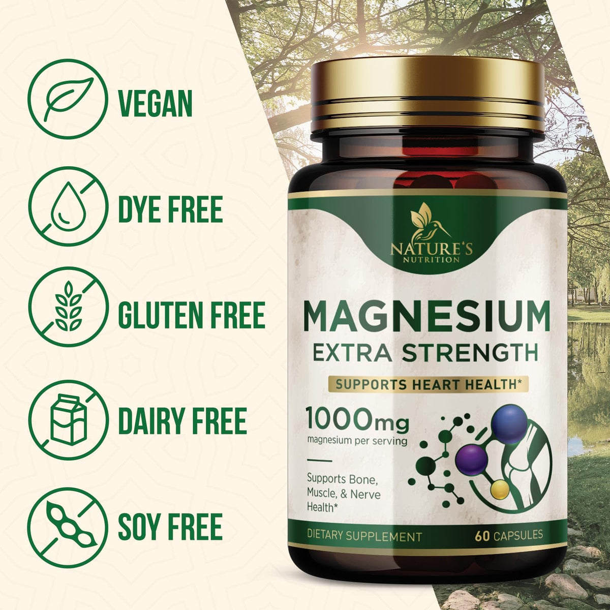 Gélules de citrate de magnésium Nature's Nutrition sur un fond neutre