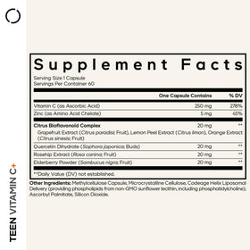 Gélules de Codeage Teen Vitamin C+ 250mg sur une table