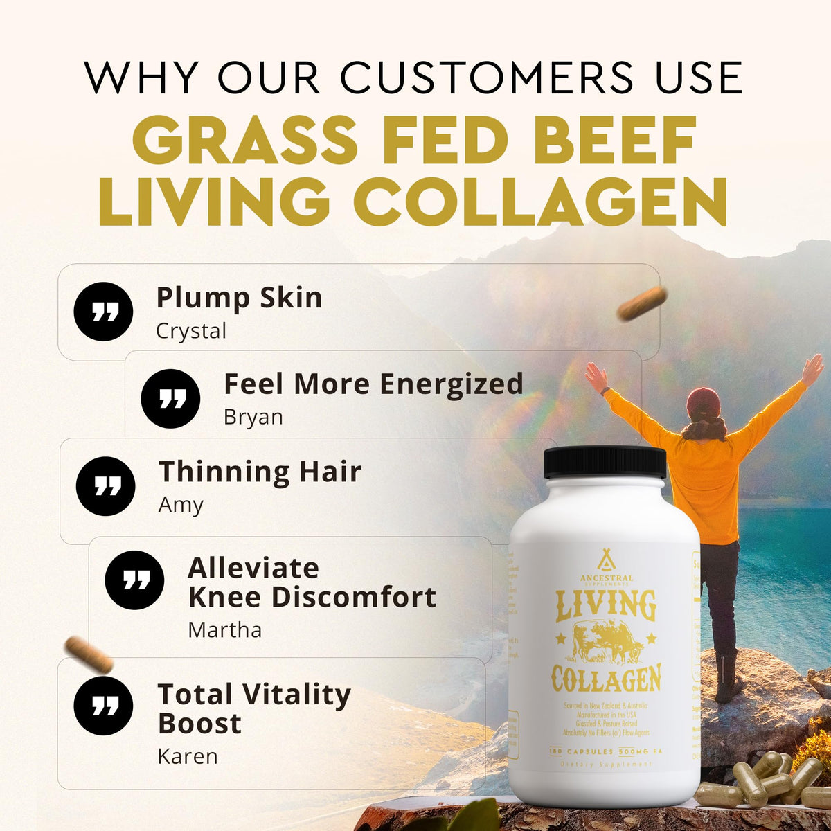 Gélules de collagène vivant Ancestral Supplements avec ingrédients naturels
