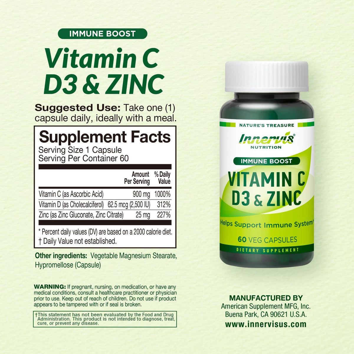 Gélules de Complexe de Vitamines C, D3 et Zinc dans une main