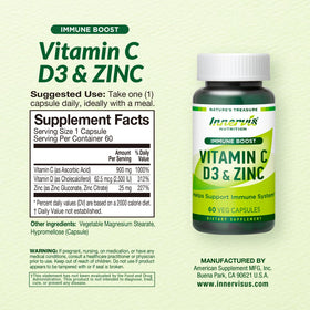 Gélules de Complexe de Vitamines C, D3 et Zinc dans une main