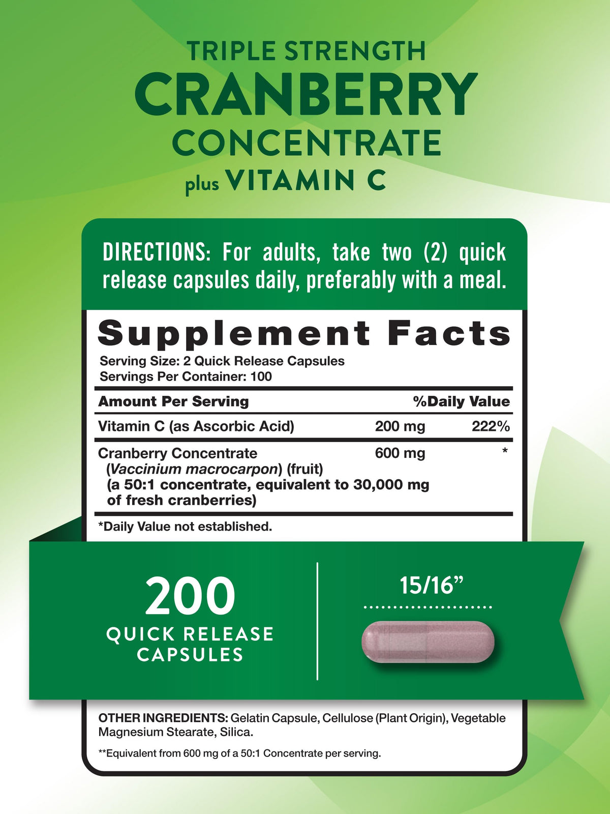 Gélules de Concentré de Canneberge Nature's Truth sur fond blanc