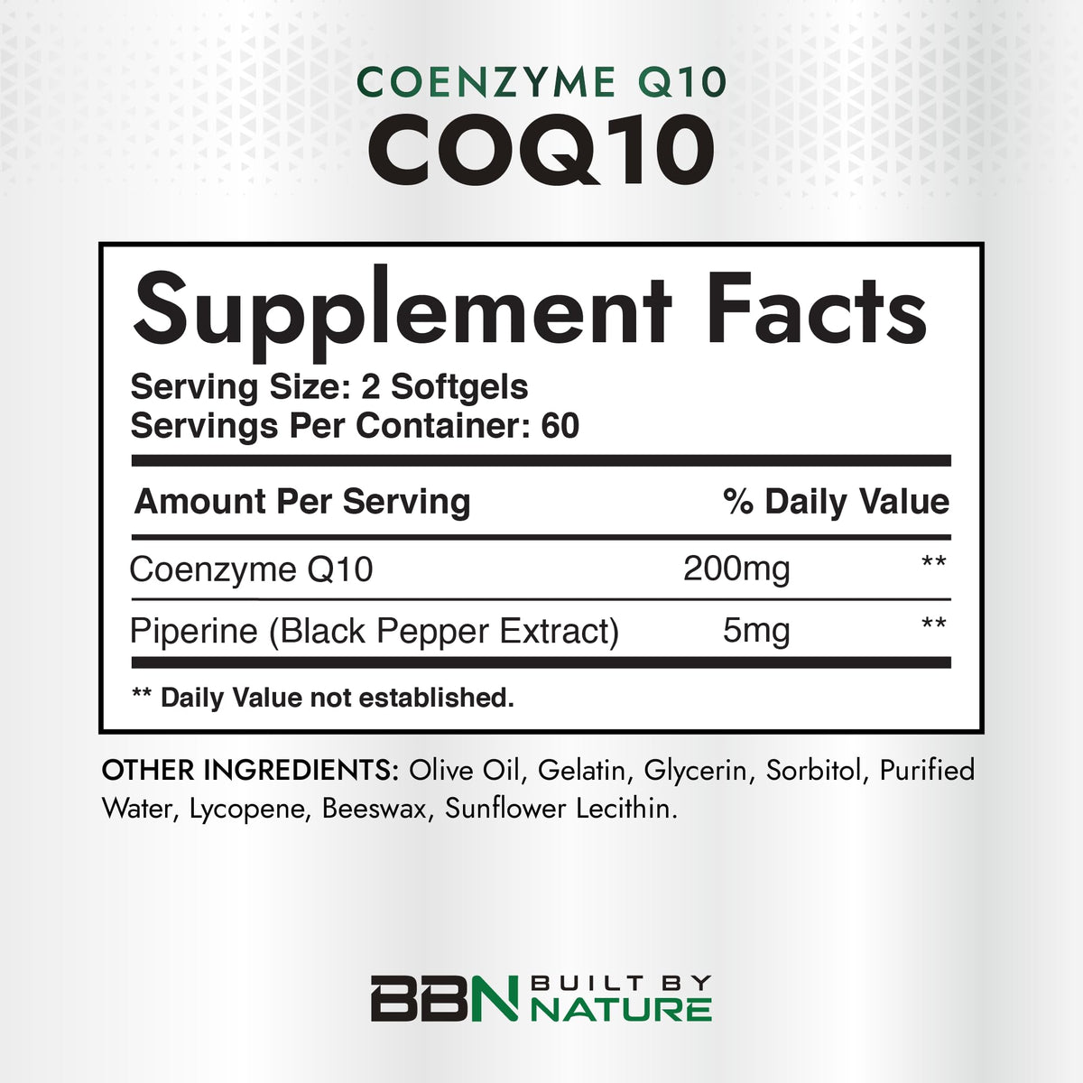 Gélules de CoQ10 200 mg sur un fond blanc