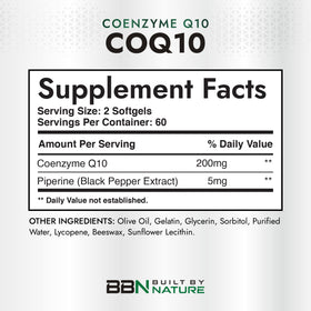 Gélules de CoQ10 200 mg sur un fond blanc