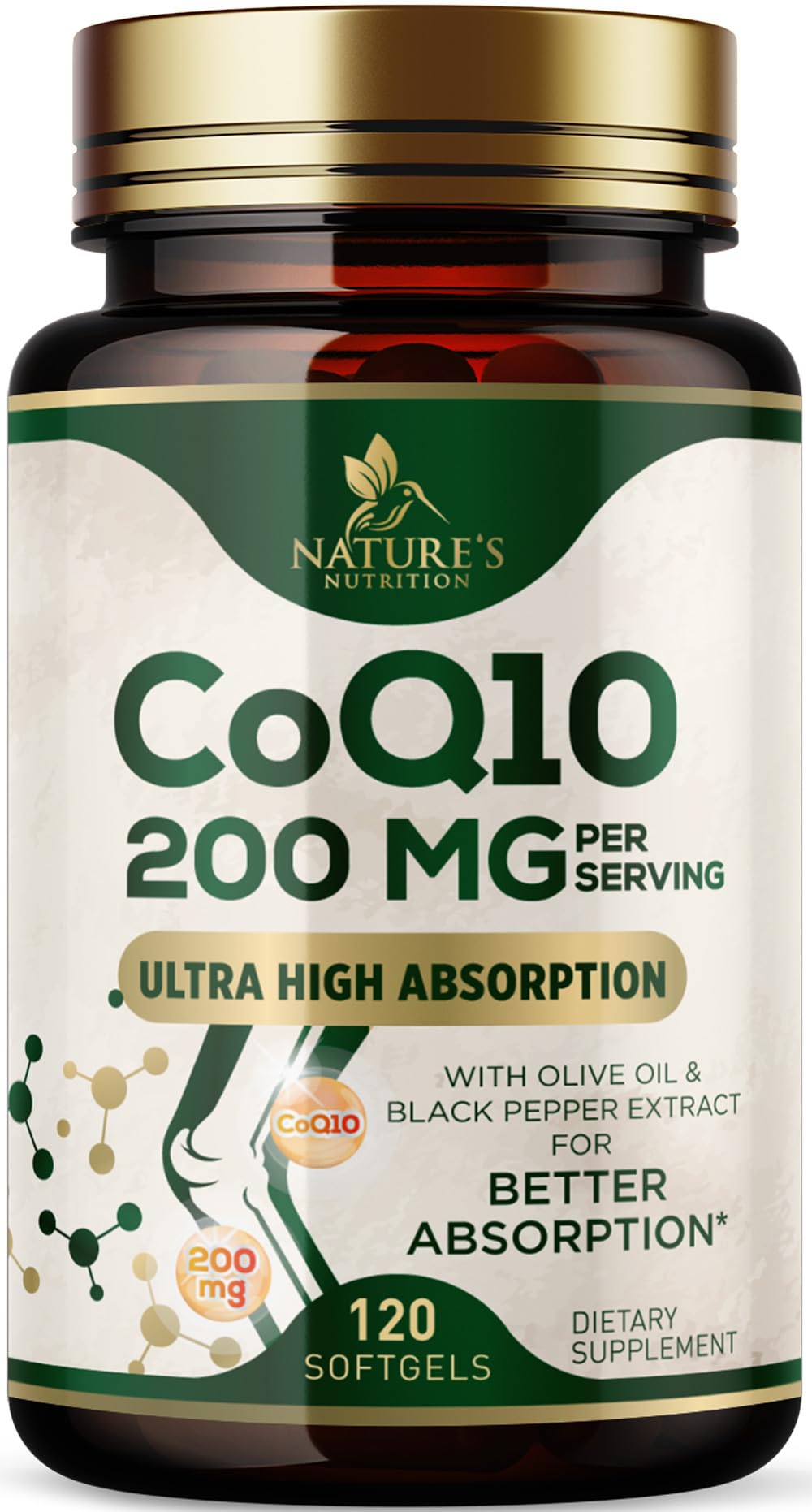 Gélules de CoQ10 Nature's Nutrition 200mg, vue de face