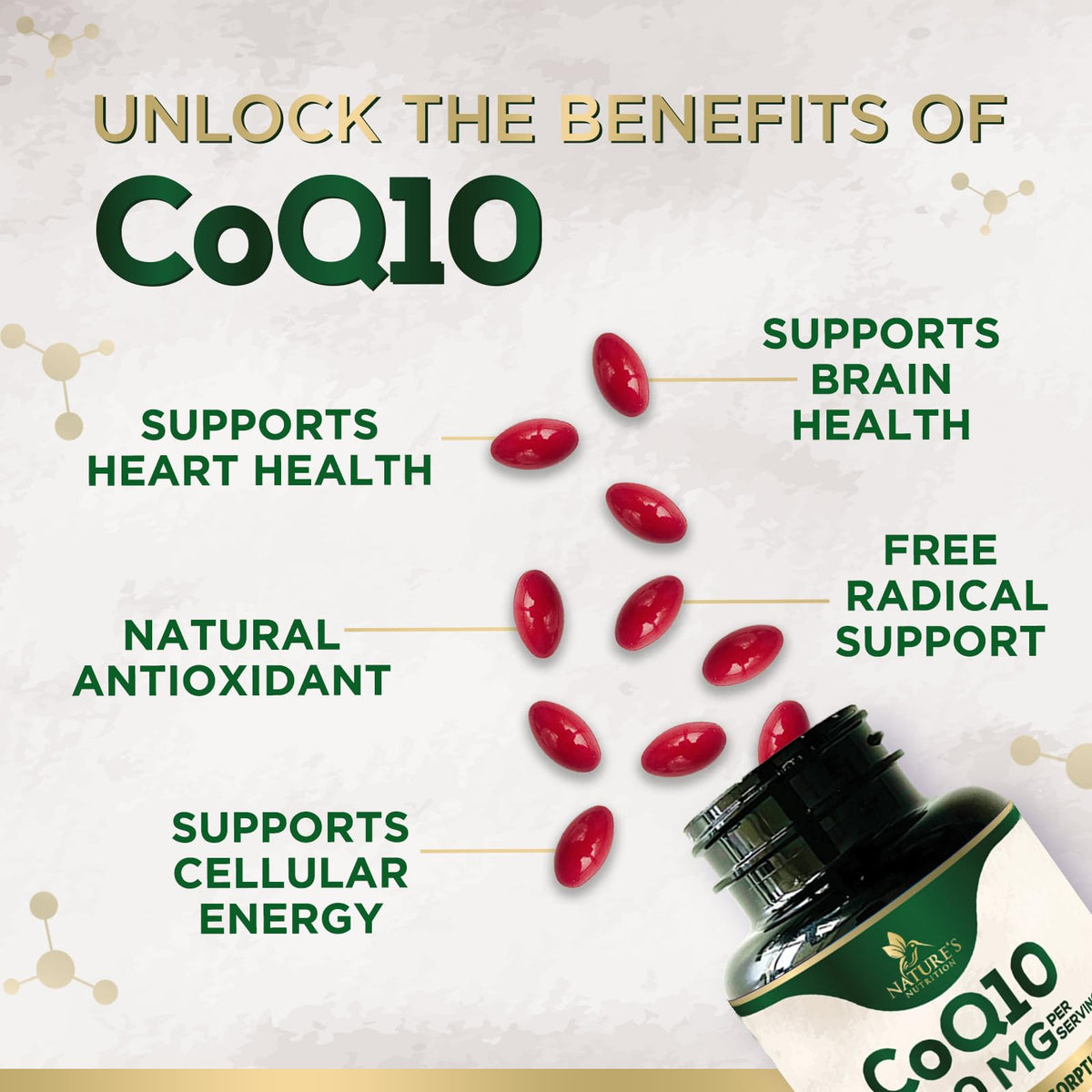 Gélules de CoQ10 Nature's Nutrition avec un verre d'eau