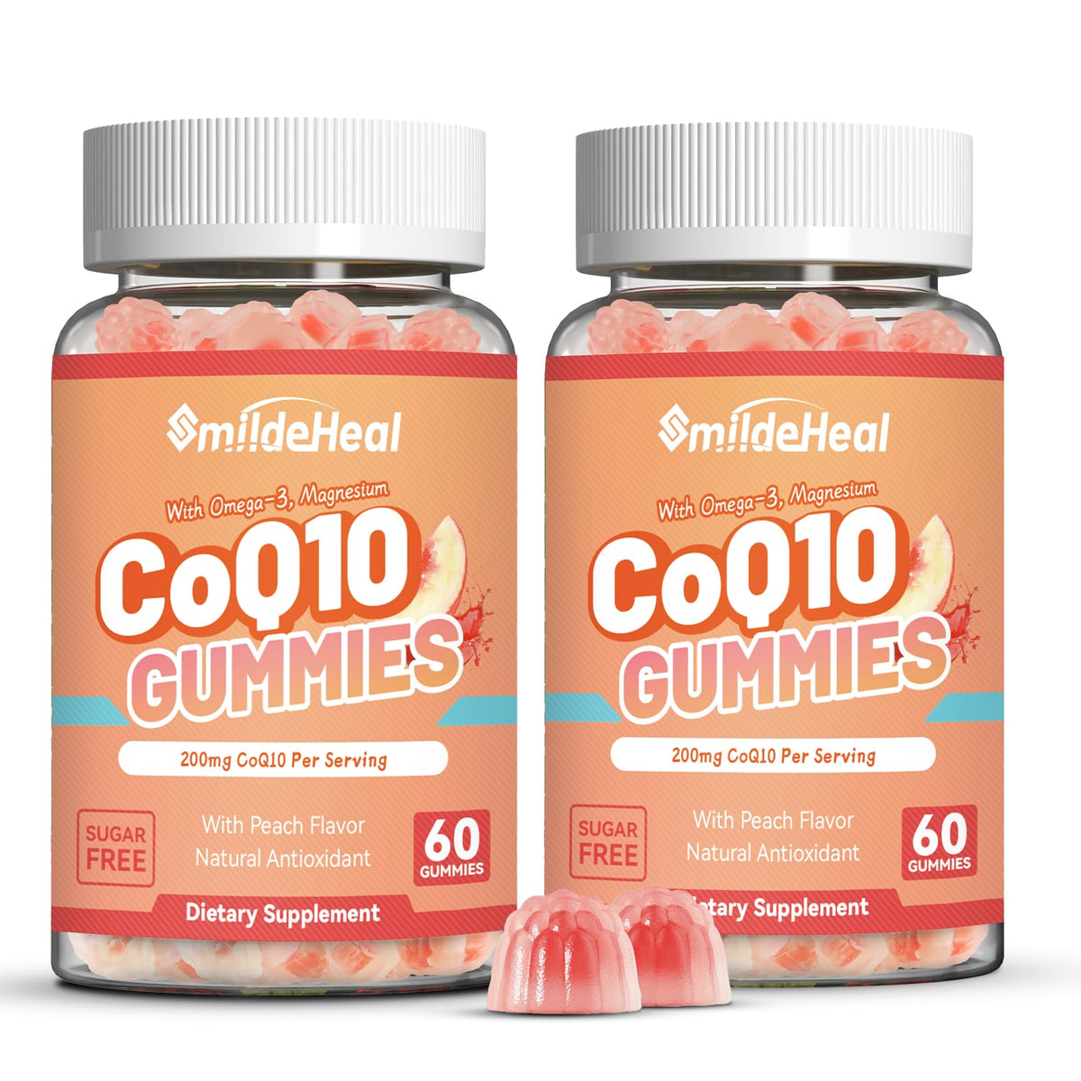 Gélules de CoQ10 SmildeHeal 200mg avec Omega-3 et Magnésium, vue de face