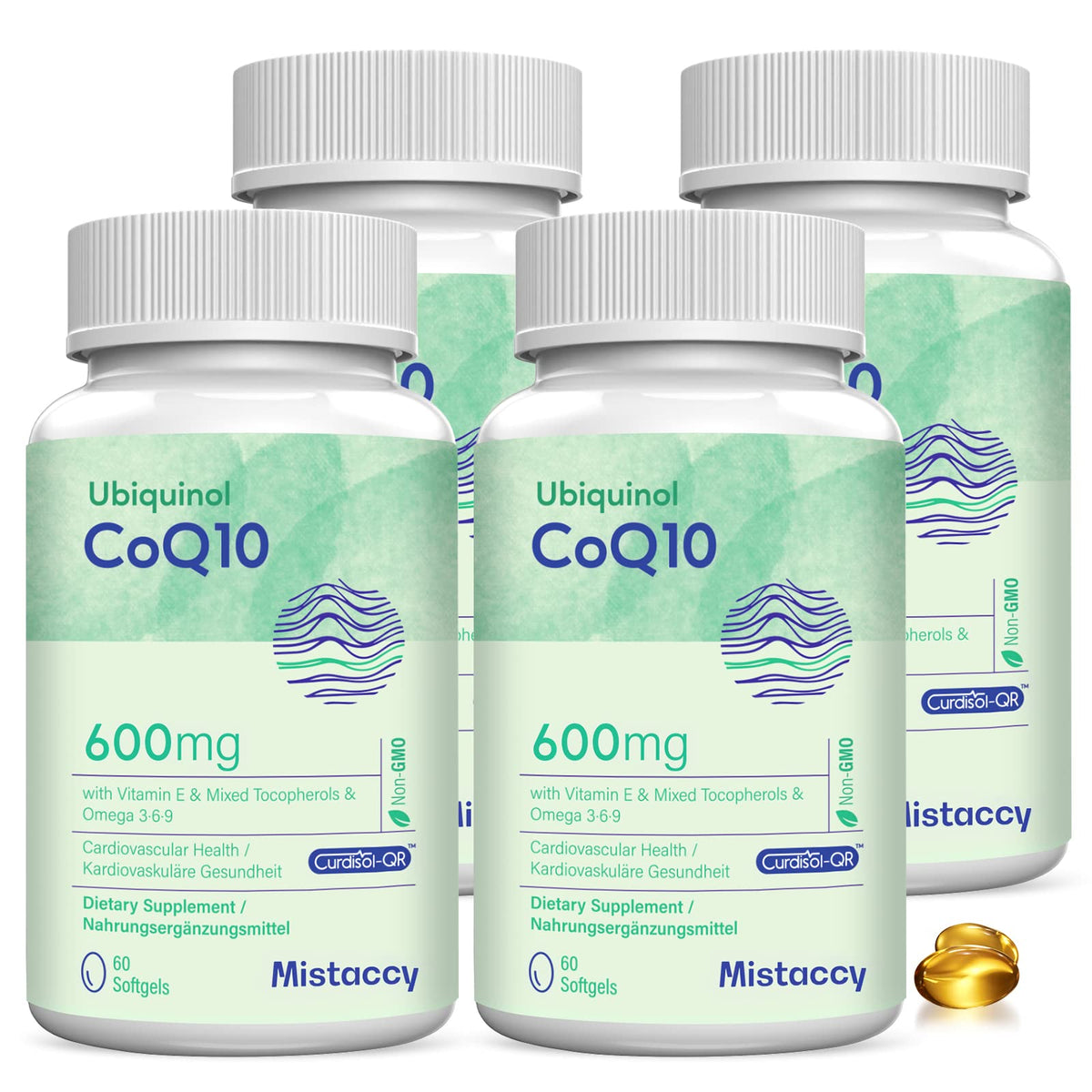 Gélules de CoQ10 Ubiquinol 600mg de Mistaccy en flacon