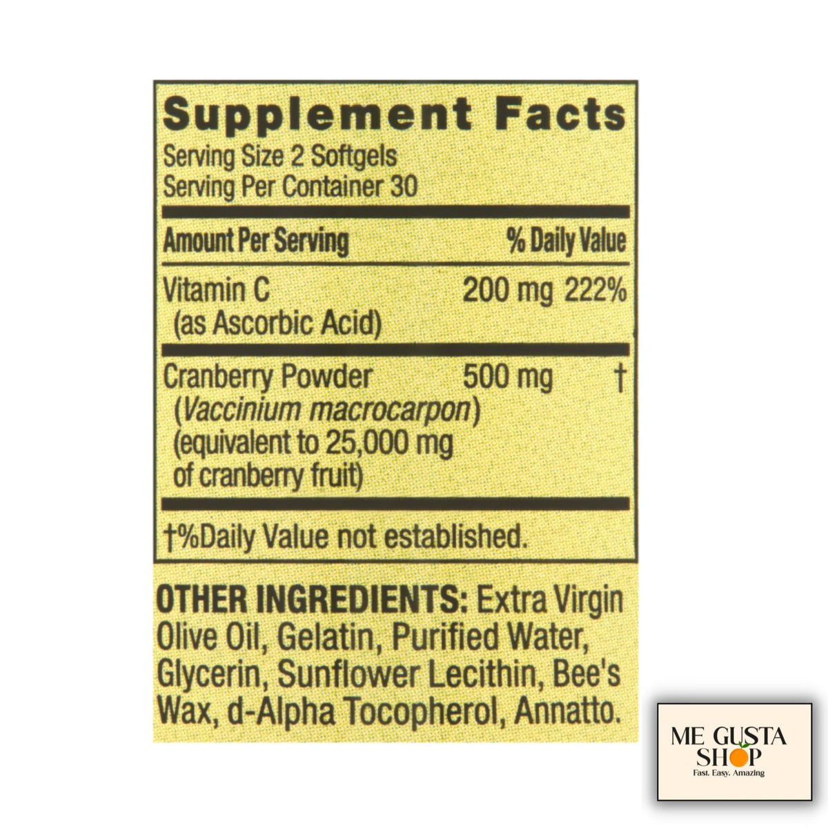Gélules de Cranberry 500mg avec Vitamine C 200mg sur un fond blanc