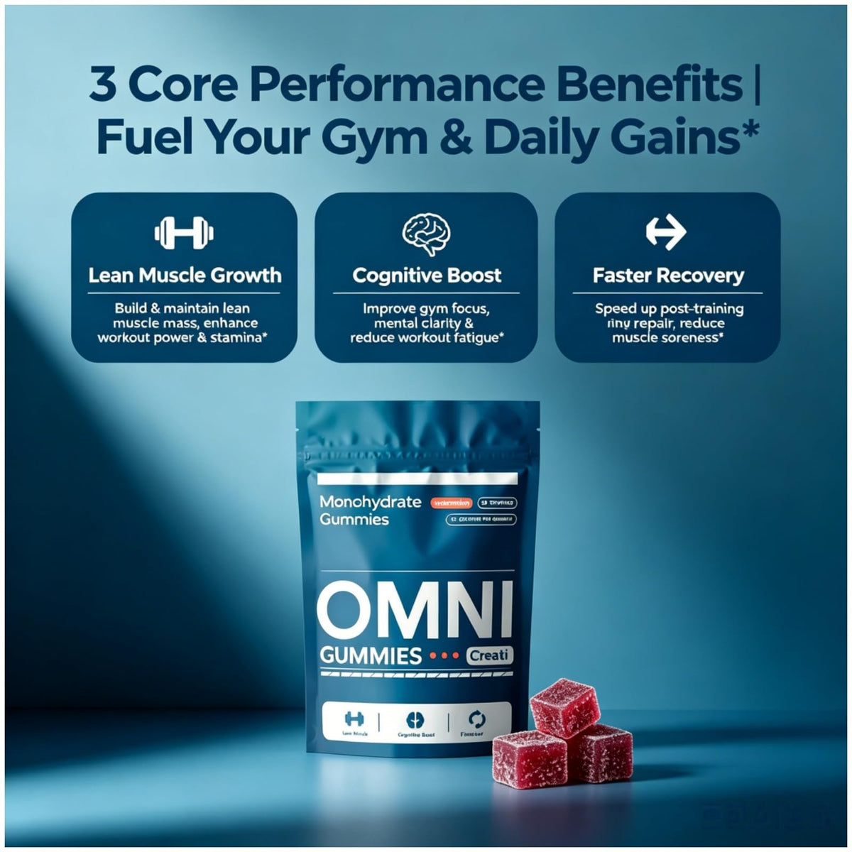 Gélules de créatine omni gummies avec un focus sur la texture