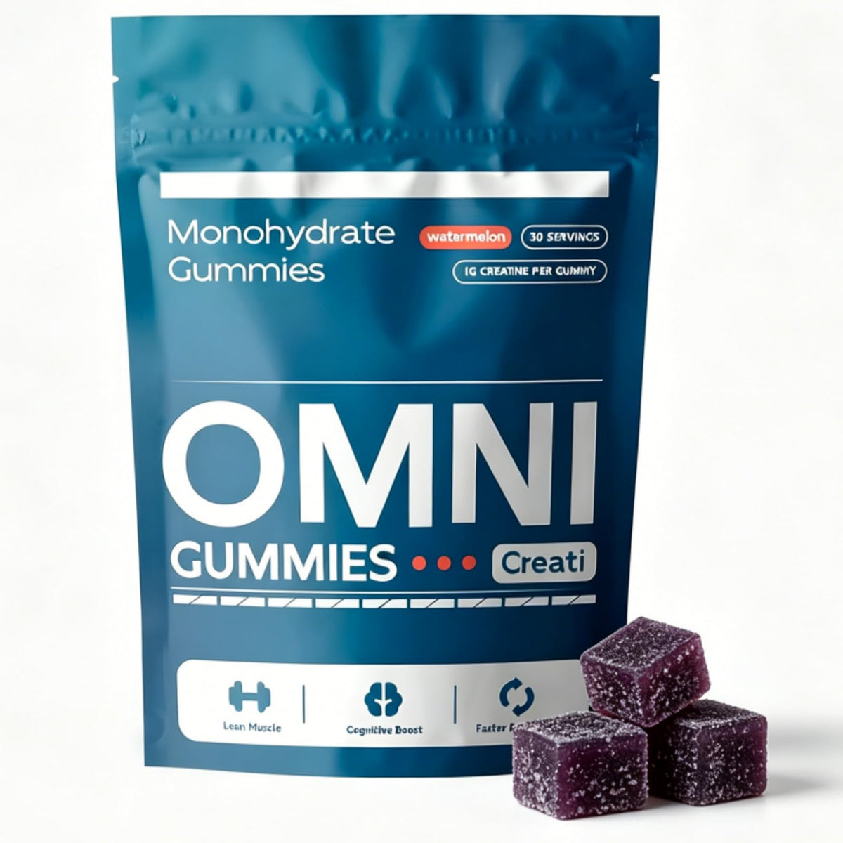 Gélules de créatine omni gummies saveur pastèque vue de face