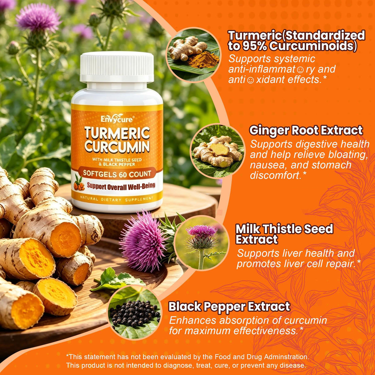 Gélules de Curcuma EnvyCure avec ingrédients naturels