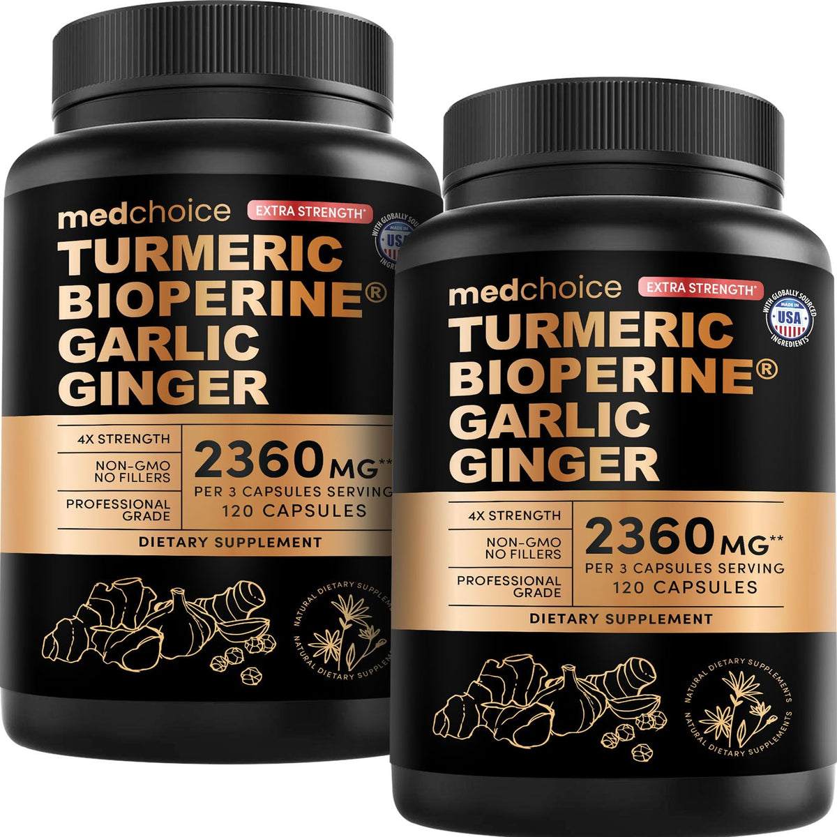 Gélules de curcuma MEDCHOICE 2360 mg, vue de face