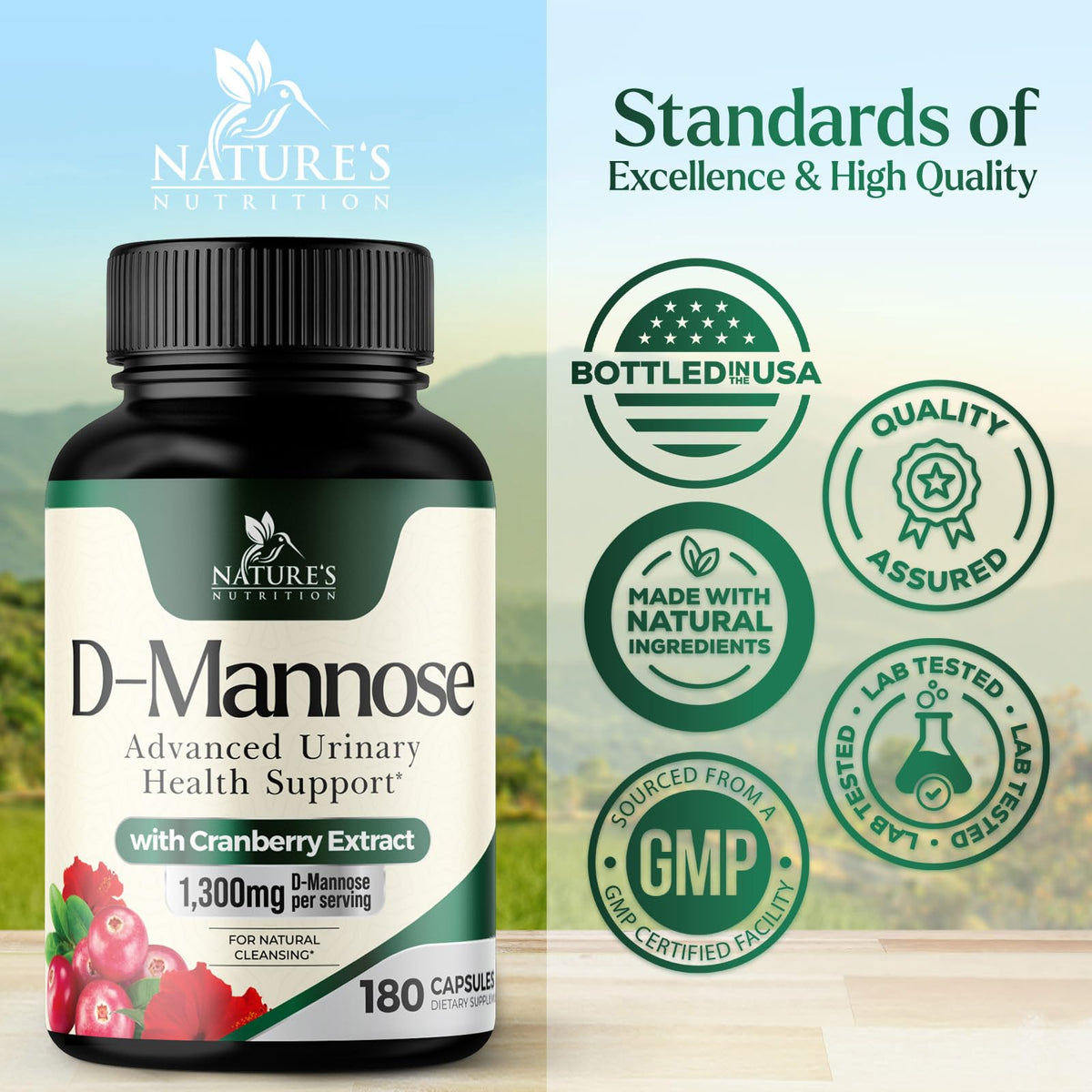 Gélules de D-Mannose Nature's Nutrition dans une main