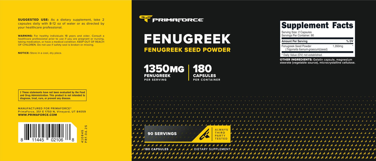 Gélules de Fenugrec Primaforce disposées sur une table