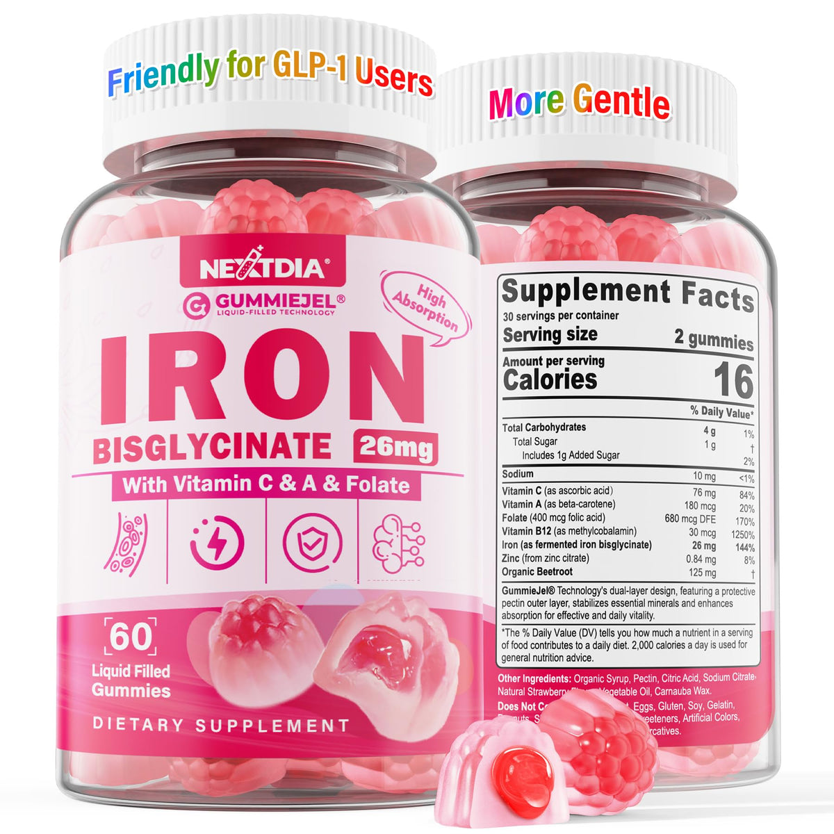 Gélules de Fer Bisglycinate Nextdia 26mg, vue de face